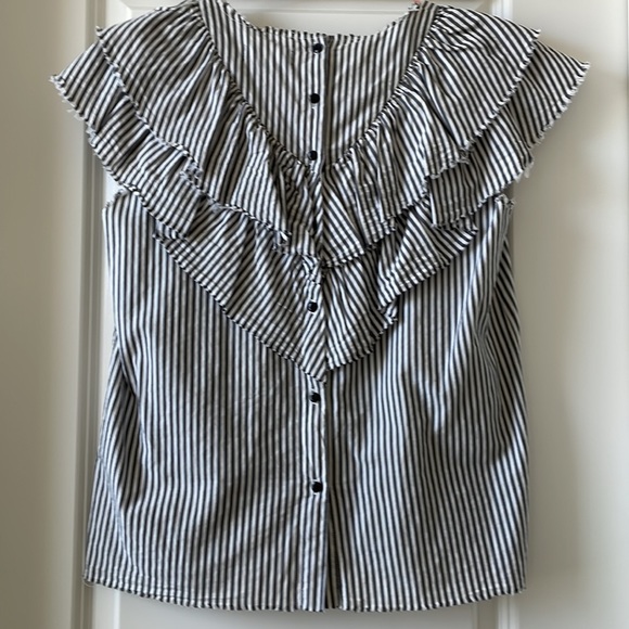 Zara Ruffled Blowse with White and Grey Stripes - Picture 5 of 6